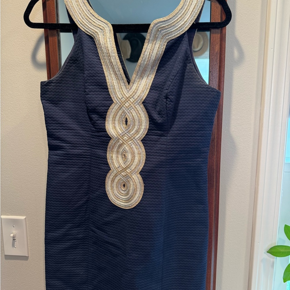 Lilly Pulitzer Navy Mini with White, Gold, and Silver Braiding